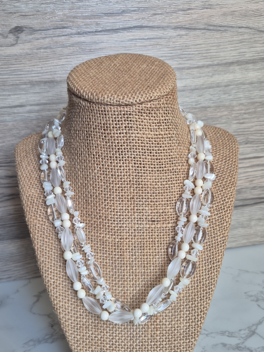 Vintage Swarovski White and Clear Multi-Strand Beaded Necklace